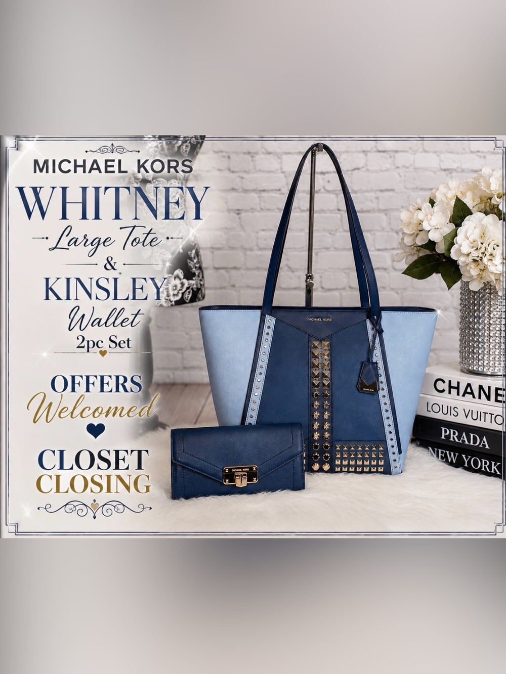 Michael Kors WHITNEY Large Tote/KINSLEY Wallet 2pc Set